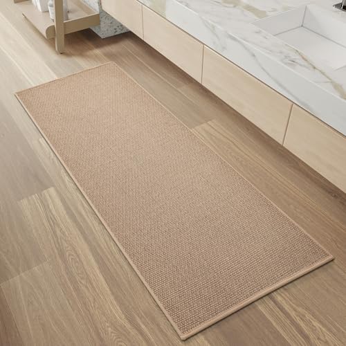 PADOOR Non-Slip Bathroom Runner Rug, Braided Long Bath Mat, 24''x47'' Beige - color: Beige, size: 24''x47'' Rectangular