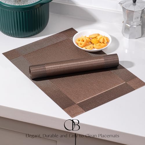 Placemats Set of 4 - Easy Clean Woven Vinyl Placemats for Dining Table, Indoor/Outdoor Place Mats, Washable PVC Table Mats(Brown Cube) - color: C-brown Cube