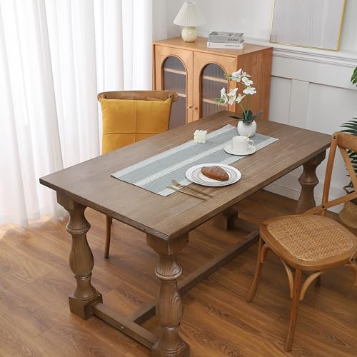 Gernaice Boho Table Runner, Rustic Cotton Linen Farmhouse Table Runners for Dresser End Coffee Table Home Decor, 36" L X 13" W Grey - size: 13" X 36", style: Grey Striped