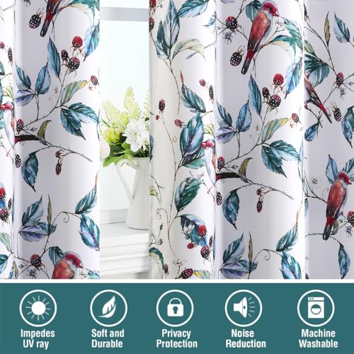 H.VERSAILTEX 100% Blackout Curtains 84 inch Length 2 Panels Set Printed Drapes Thermal Insulated Curtains for Bedroom with Black Liner Sound Proof Curtains, Wild Berry and Bird - color: Wild Berry and Bird, size: 52"W x 84"L (Pack of 2)