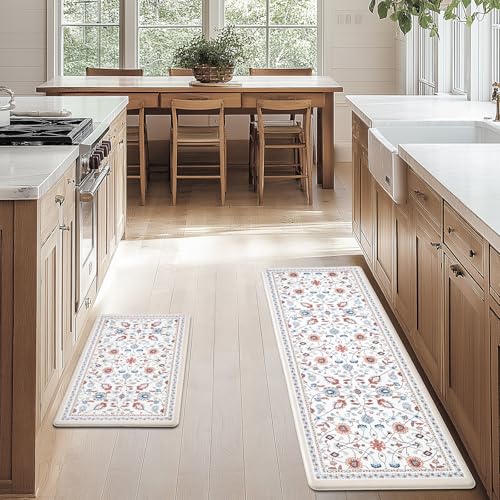 FRESHMINT Vintage Floral Kitchen Mats 2 Piece, 17x30''+17x47'', Beige - color: Floral - Beige
