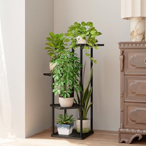 Bamworld Small Plant Stand Indoor Corner Metal Plant Shelf - color: Dark Brown, size: 4 Tier
