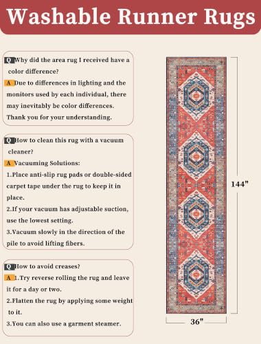 SERISSA 3x12 Washable Non Slip Boho Runner Rug for Hallway,Rust - color: Rust/Multi, size: 3' x 12' (Runner)