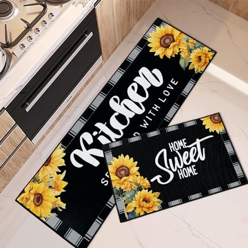 Kitchen Rugs Set of 2 Non Slip WashableSunflower Buffalo - color: Sunflower 4