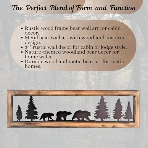 BestGiftEver Rustic Wood Frame Bear Wall Art, 34" Long