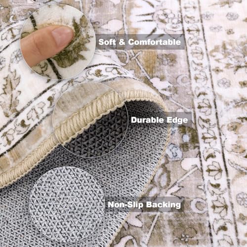 LOKHOM 2x3 Washable Area Rugs, Boho Floral Non-Slip Carpet Rug, Beige - color: Beige Brown, size: 2' x 3' (Rectangular)