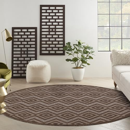 Nourison Home Versatile Brown 8' x Round Area Rug - Easy Clean, Non Shedding, Bed Room, Living Room, Dining Room, Kitchen (8' x Round) - color: Brown, size: 8' (Round)