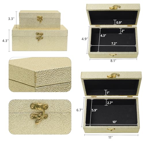 DECOR4SEASON Faux Leather Decorative Storage Boxes Set of 2, Gold - color: Gold