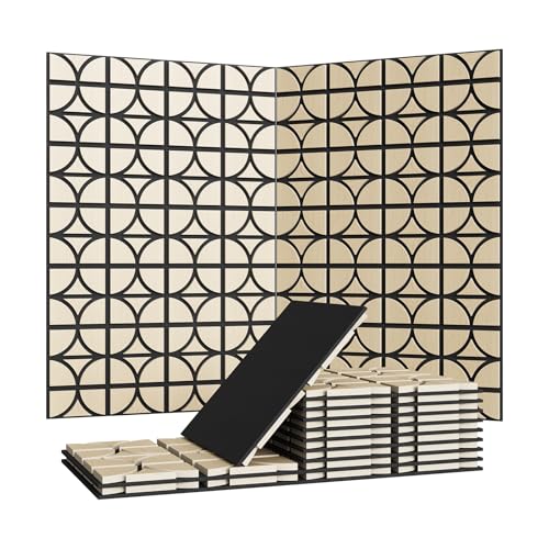 Garvee 3D Acoustic Wood Panels, 12" x 12" Sound Absorbing Wall Panels - color: 12 pcs-Walnut