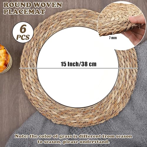 Kochorie 6 Pcs Round Woven Placemats 15 Inch Rattan Table Charger Plates - size: 15 Inch