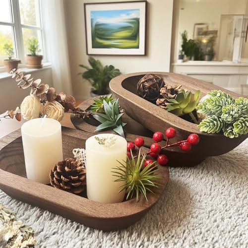 Wooden Dough Bowl 4 Pack Handmade Decorative Bowls for Candle Making