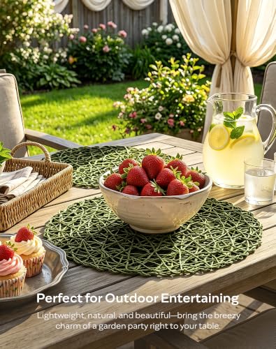 Round Bohemian Woven Paper Placemats Set of 6, Green - color: Green, size: Set of 6