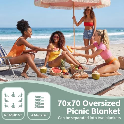 RYCHIC 2 in 1 Extra Large Boho Beach Blanket Towel Picnic Rug Camp Mat Family Beach Trip Essentials Summer Vacation Must Have Travel Accessories Lake Day Necessities Stuff Need Gear Gift Gadget 2026 - color: Grey, size: 70''*70''