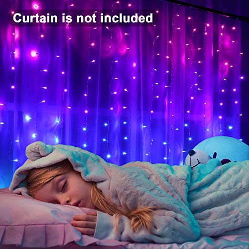 Pink Purple & Blue Ombre Fairy Curtain Lights with Dimmer Switch, Ombre Rainbow LED Icicle String Curtain Lights for Girls' Bedroom, Teen Room, Kids' Room, Wedding, Mother's Day, Mermaid Decor - color: Mermaid Color with Dimmer Switch
