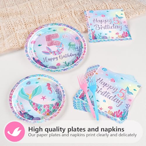 Grencian 96 Pcs Mermaid 5th Birthday Party Decorations for Girls, Serves 24 - style: Mermaid 5th Kit