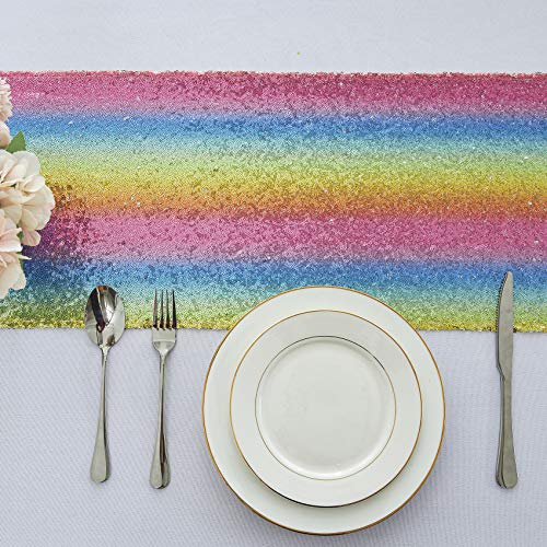 Pufogu 12 x 72 inches Rainbow Sequin Table Runner, 2 Packs - color: Rainbow