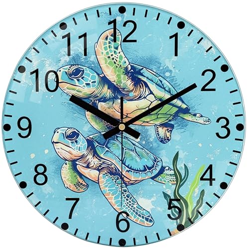 Turtle Glass Wall Clocks, 8 Inch Silent Wall Clock Non Ticking - color: Green, size: 8 Inch