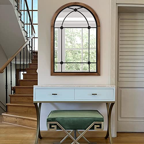 blue page Arched Wall Mirror 36x24 Inch Farmhouse Wood Frame, Dot Brown - color: Dot Brown