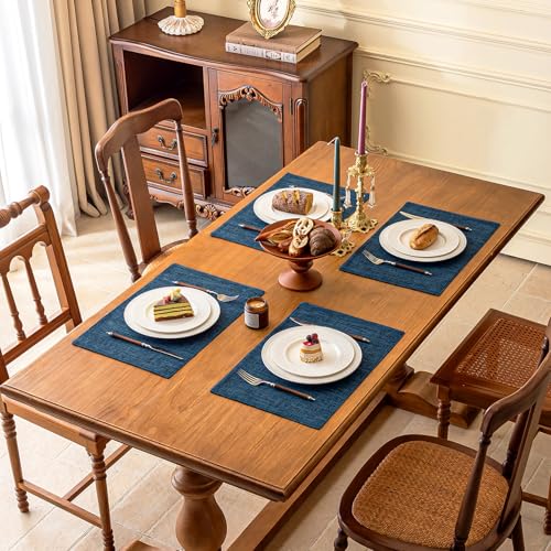 KXN Placemats Set of 4, Durable Dual-Layer Fabric Table Mats, Navy Blue - color: Navy Blue