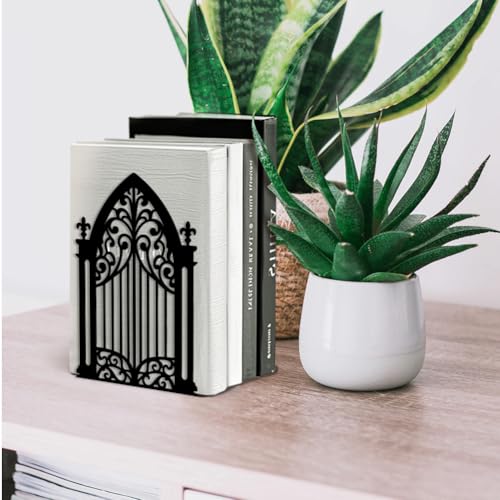Peacoblue 5.3"x4.3"x7.3" Metal Bookends, Heavy Duty Book Ends for Shelves - style: Gothic Gate