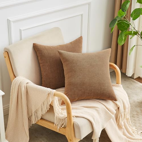 GAWAMAY 2 Pack Apricot Brown 24x24 Chenille Throw Pillow Covers for Couch - color: Apricot Brown, size: 24" x 24" (Pack of 2)