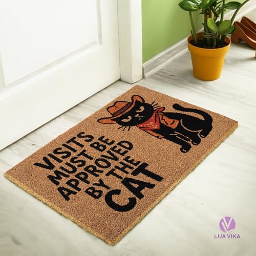 Funny Coir Door Mats Outside and Inside, Cat, 17 x 30 in - color: Cat