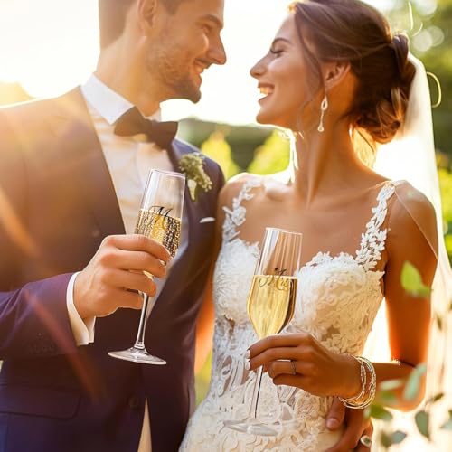 Mfacoy Mr. & Mrs. Champagne Flute Set, Wedding Decor - His and Hers, Wedding Toasting Glasses for Engagement Celebrations, Bridal Shower and Registry Idea, Tall Wine Glasses for Bride and Groom Gifts