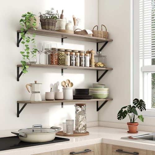 Axeman 40 Inch Floating Shelves, 8 Inch Deep Grey Wall Shelves Set of 2 - color: Grey, size: 39.4 Inch