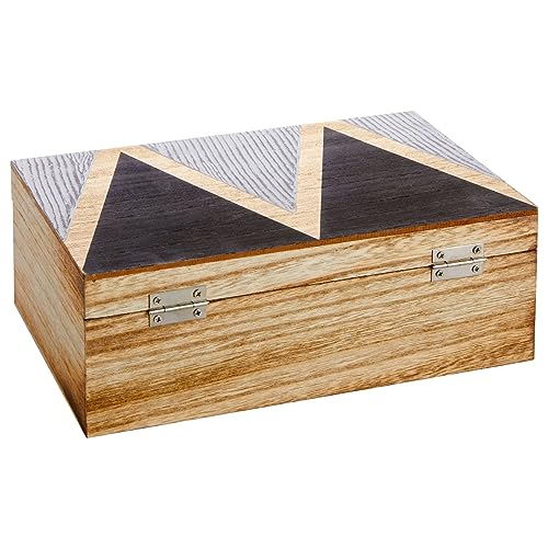 Juvale Wooden Box with Hinged Lid - Jewelry Storage for Rings & Trinkets - Decorative Storage Box for Coffee Table & Nightstand - 9.5 x 5.9 x 3.2 in, Pack of 1, Brown