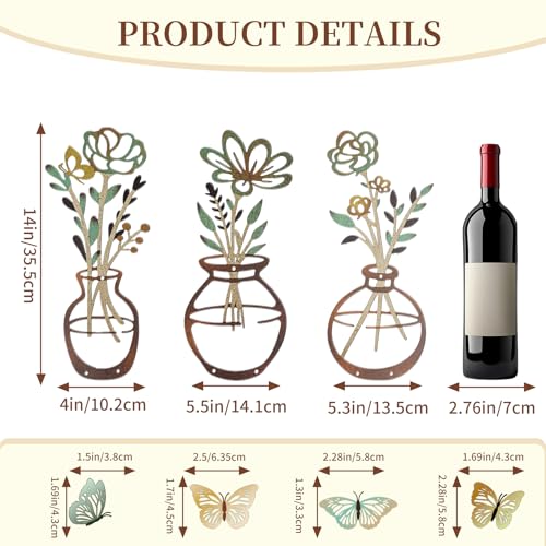 3 Pcs Metal Flower Wall Art with Butterflies, Rustic Boho Farmhouse Decor - color: green-03