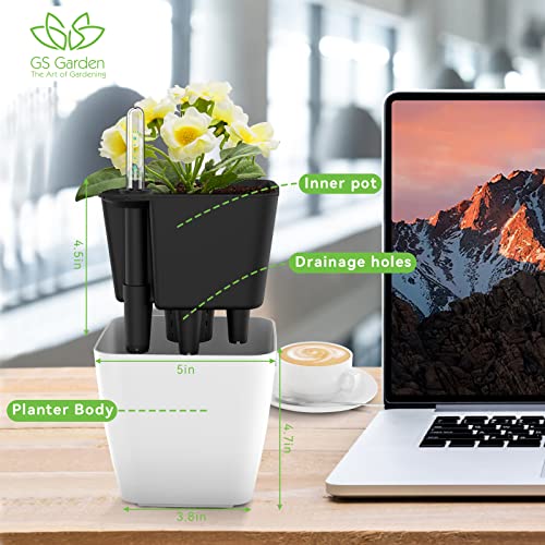 Self Watering Planters for Indoor Plants : 5 inch 3 Pack White African Violet Self Watering Flower and Herb pots - color: White Pack of 3
