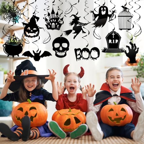 Halloween Hanging Swirls, 30Pcs Hanging Halloween Ceiling Streamers Black Spooky Ghost Claw Bat Pumpkin Swirls for Classroom Office Indoor Outdoor Party Supplies - color: Halloween Black