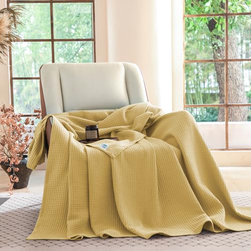 Simple&Opulence 100% Cotton Waffle Weave Throw Blanket 40"x50", Soft Lightweight Breathable Cozy Washed, Layer Blanket for Couch Bed Sofa, Farmhouse Home Decor for Adults All-Season, Light Yellow - color: Light Yellow, size: Small(40"x50")