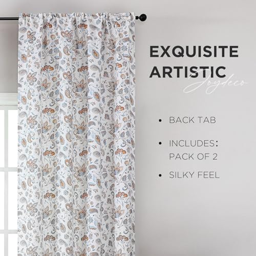 Joydeco Printed Curtains 84 inches Long,Yellow Floral Blackout Curtains for Living Room 2 Panels,52 x 84 inch Rod Pocket Thermal Insulated Bohemian Drapes for Farmhouse,Bedroom,White - color: Light White, size: 52"W x 84"L (Pack of 2)