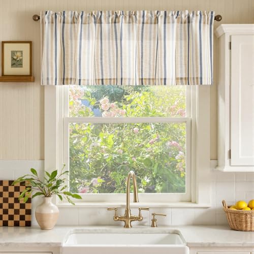 jinchan Linen Boxter Stripe Valances for Window 16 inch,Muti Blue,1 Panel - color: Boxter Stripe | Multi Blue on Linen, size: 50"W x 16"L (Pack of 1)