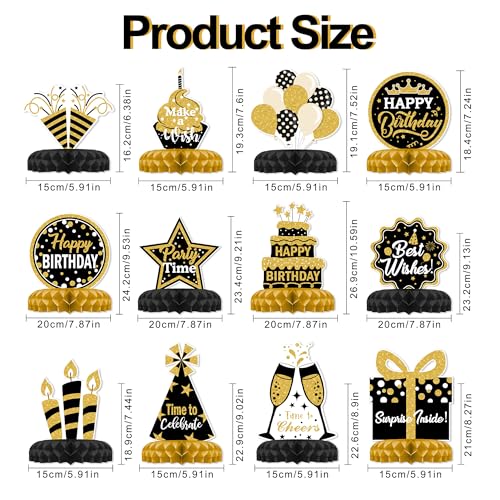 12 Pcs Birthday Table Decorations Glitter Black and Gold Birthday Decor - style: Black Gold
