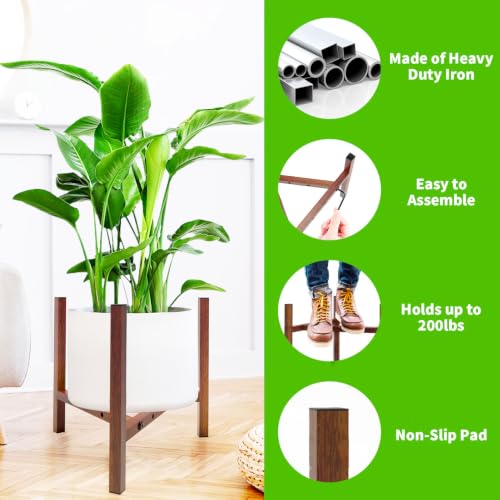 Airpark Adjustable Metal Plant Stand, Stable Plant Pot Flower Holder Indoor Outdoor Corner, Fit 8 9 10 11 12 inch Pots, Wood-Grain (Pot & Plant Not Included) - color: Wood-grain 4