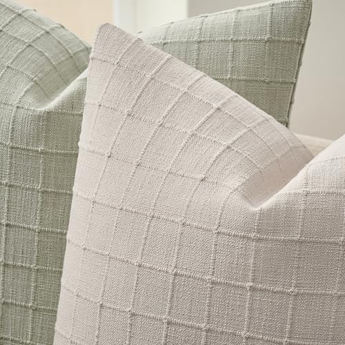 ZeeMart 2Pk Heavy Weight Artisanal Grid Pillow Covers 24x24in Neutral Beige - color: Beige, size: 24" x 24" (Pack of 2)