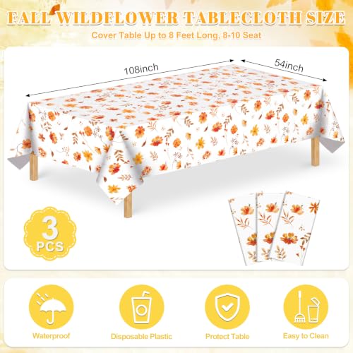 3 Pack Fall Wildflower Plastic Tablecloths, 54 X 108In Autumn Tablecloth - color: Fall Wildflower