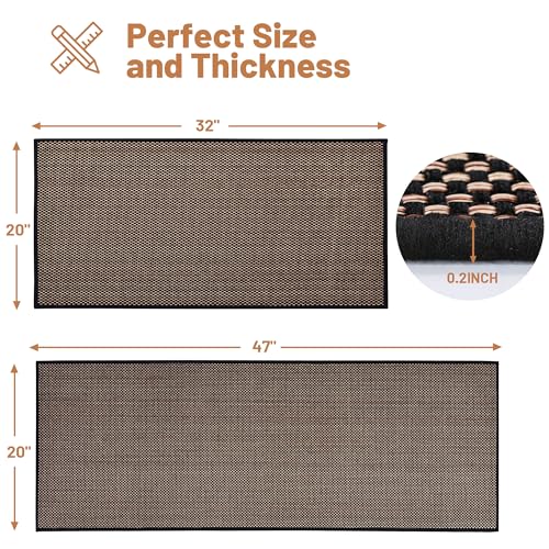 Kitchen Rugs Non Slip Washable Set of 2 PCS, Cushioned Rugs for Kitchen Floor, Absorbent Runner Rug Comfort Mats with Rubber Backing for Kitchen, Hallway, Office, Bathroom, Home Black, 20"x32"+20"x47" - color: Brown&black, size: 20"x32"-20"x47"