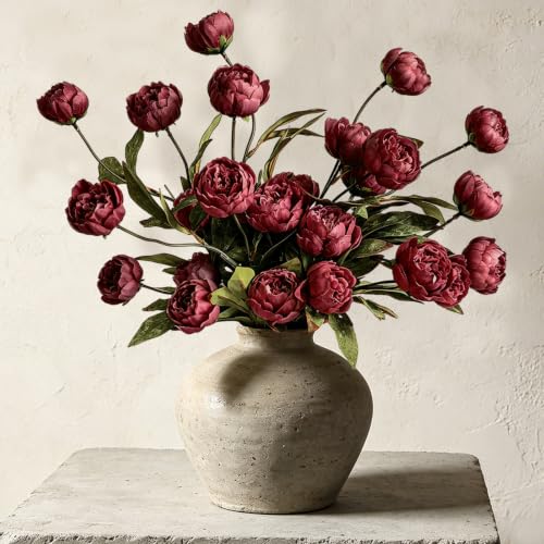 6Pcs Burgundy Peony Artificial Flowers for Vase - color: Burgundy, size: 6Pcs