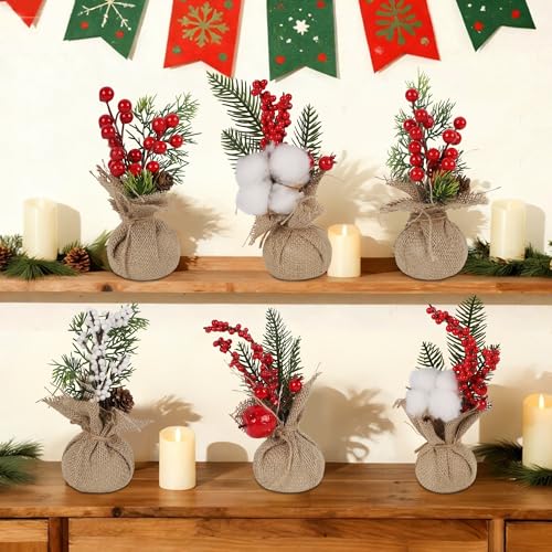 winemana 6 Pcs Mini Christmas Tree Table Decorations Office Holiday Decor - size: 8in