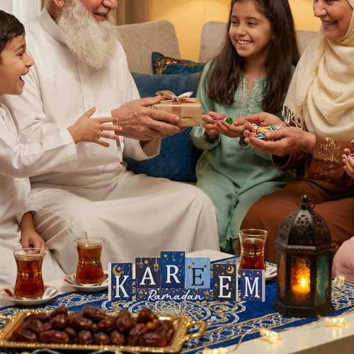 Smile Ramadan Wooden Decorations Kareem, Islamic Ramadan Tiered Tray Decor for Muslim Party Tabletop Decor Home - style: Ramadan