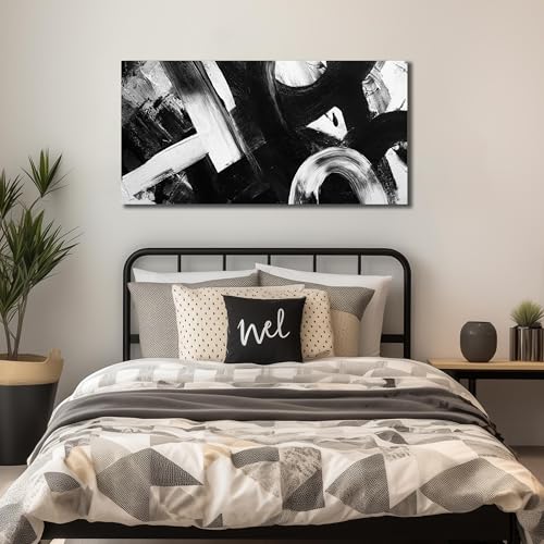 Ouzzlie Black Canvas Wall Art Abstract Prints Art for Office - color: white, size: 59"L x 29"W