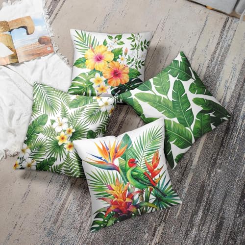 Throw Pillow Covers, Botanical Jungle, Set of 4, 18"x18" - color: Tropical Botanical