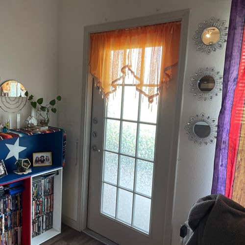 Molaxhome Swag Curtain Scalloped Curtain Valance Drape Sheer Lace Panel 1pc - color: Orange