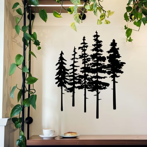 ESTART Metal Pine Tree Wall Art, Metal Tree Wall Decor - color: Black