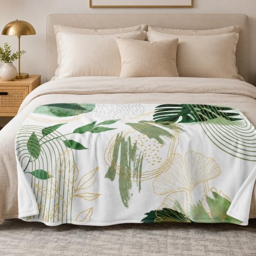 Sage Green Leaf Throw Blanket, 50x60 in - color: Green, size: 50"Wx60"L