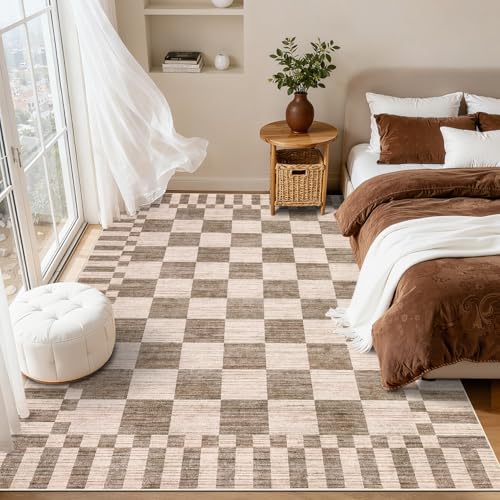 GarveeHome Checkered Rug 3x5 Area Rugs for Living Room Washable Nursey Rug - color: Brown, size: 3' x 5' (Rectangular)