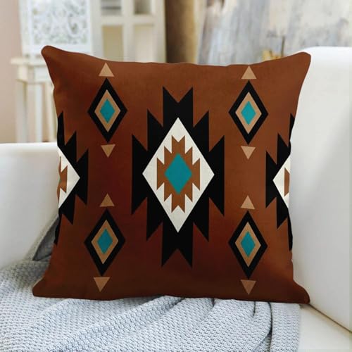 Throw Pillow Covers, Western Teal, Set of 4, 18"x18" - color: Southwestern Tribal 2